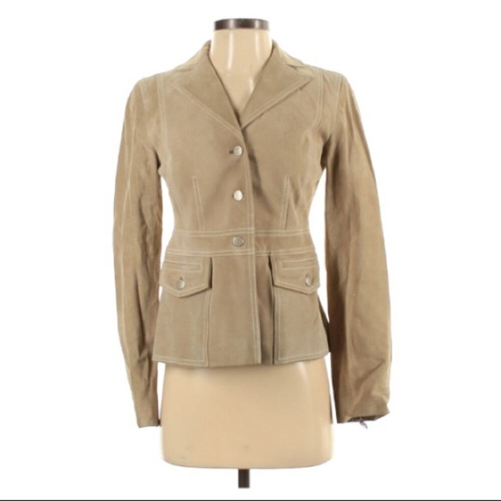 Ann Taylor LOFT Beige Suede Leather Jacket Size 0